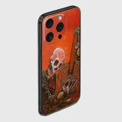 Чехол для iPhone 15 Pro силиконовый с защитой камеры Скелет с гитарой - фото 2