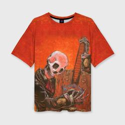 Женская футболка oversize 3D Скелет с гитарой