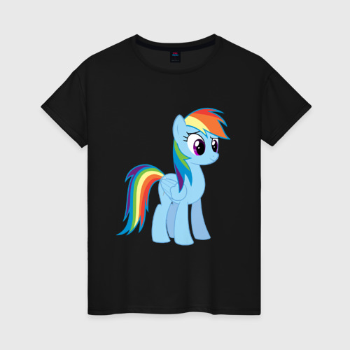 Женская футболка хлопок с принтом Пони радуга, вид спереди #2