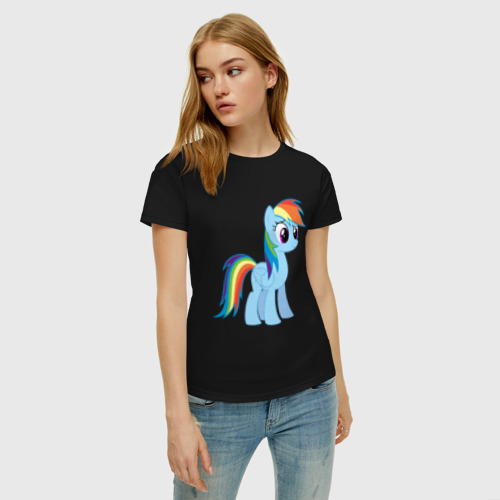 Женская футболка хлопок с принтом Пони радуга, фото на моделе #1