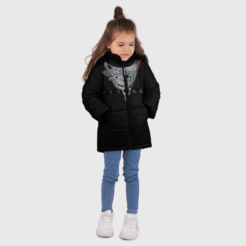 Зимняя куртка для девочек 3D Эмблема Викингов, цвет черный - фото 5