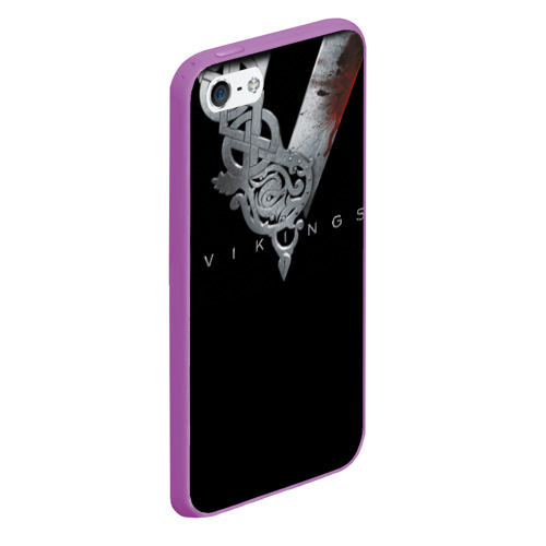 Чехол для iPhone 5/5S матовый Эмблема Викингов, цвет фиолетовый - фото 3