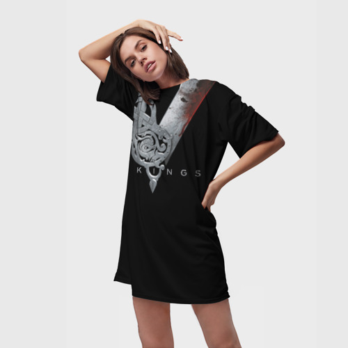 Платье-футболка 3D Эмблема Викингов, цвет 3D печать - фото 3