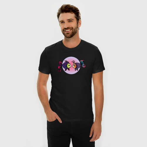 Мужская футболка хлопок Slim Влюбленные рыбки, цвет черный - фото 3