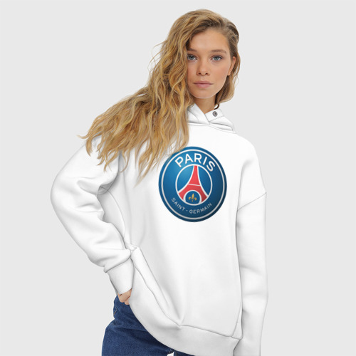 Женское худи Oversize хлопок Paris Saint Germain, цвет белый - фото 4