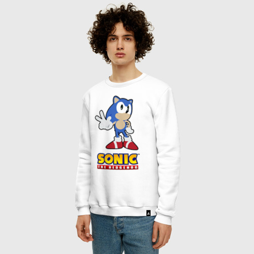 Мужской свитшот хлопок Old Sonic, цвет белый - фото 3