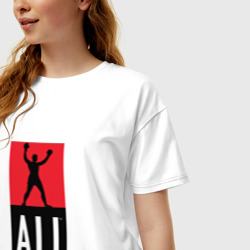 Футболка с принтом Ali by boxcluber для женщины, вид на модели спереди №2. Цвет основы: белый
