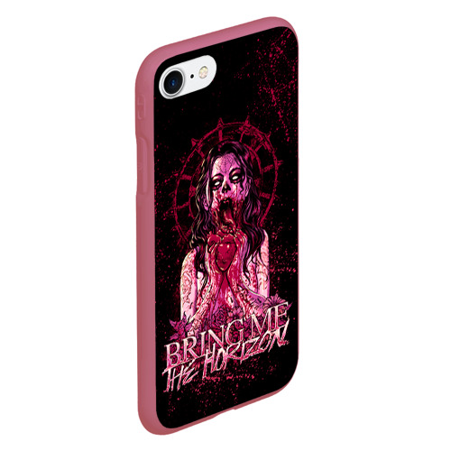 Чехол для iPhone 7/8 матовый Bring Me The Horizon - девушка зомби ест сердце, цвет малиновый - фото 3