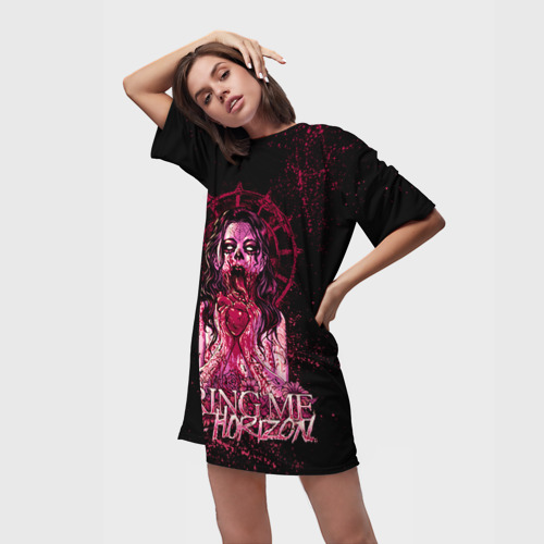 Платье-футболка 3D Bring Me The Horizon - девушка зомби ест сердце, цвет 3D печать - фото 3