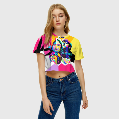 Женская футболка Crop-top 3D The Beatles, цвет 3D печать - фото 4