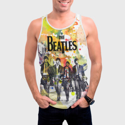 Майка с принтом The Beatles для мужчины, вид на модели спереди №2. Цвет основы: белый