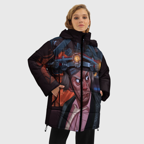 Женская зимняя куртка 3D с принтом Назад в будущее, фото на моделе #1