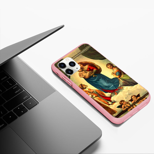 Чехол для iPhone 11 Pro Max матовый Рафаэль - Сикстинская мадонна, цвет баблгам - фото 5