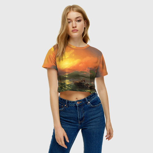 Женская футболка Crop-top 3D Айвазовский - 9 Вал, цвет 3D печать - фото 4