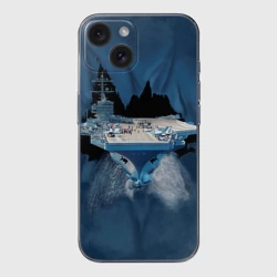 Чехол для iPhone 15 силиконовый с защитой камеры Авианосец