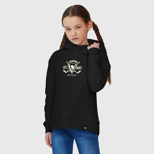 Детское худи Oversize хлопок Pittsburgh Penguins, цвет черный - фото 3