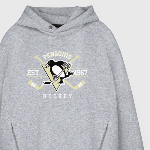 Мужское худи Oversize хлопок Pittsburgh Penguins, цвет меланж - фото 4