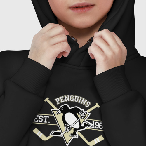 Детское худи Oversize хлопок Pittsburgh Penguins, цвет черный - фото 7