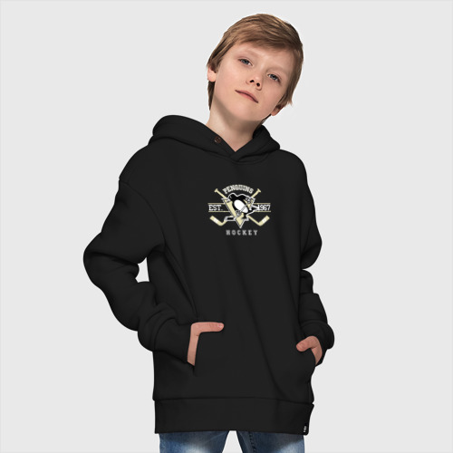 Детское худи Oversize хлопок Pittsburgh Penguins, цвет черный - фото 9