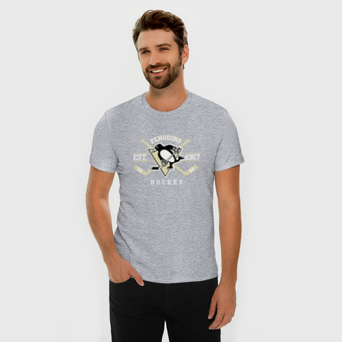 Мужская футболка хлопок Slim Pittsburgh Penguins, цвет меланж - фото 3