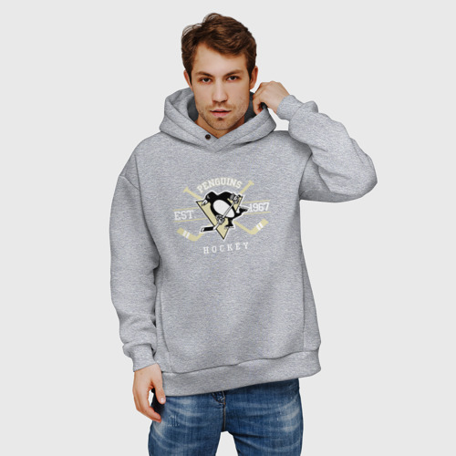 Мужское худи Oversize хлопок Pittsburgh Penguins, цвет меланж - фото 3