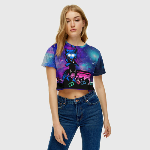 Женская футболка Crop-top 3D Spaсe rave, цвет 3D печать - фото 4