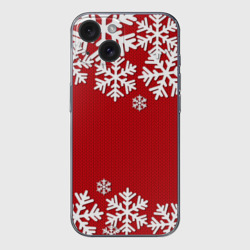 Чехол для iPhone 15 силиконовый с защитой камеры Снежинки