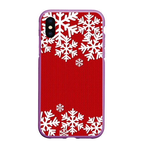Чехол для iPhone XS Max матовый Снежинки, цвет фиолетовый