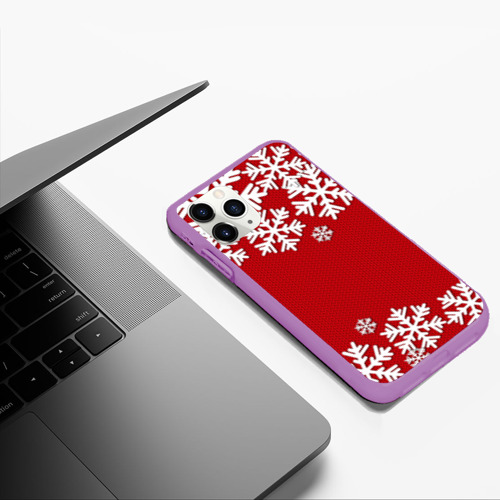 Чехол для iPhone 11 Pro Max матовый Снежинки, цвет фиолетовый - фото 5