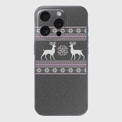 Чехол для iPhone 15 Pro силиконовый с защитой камеры Свитер с оленями