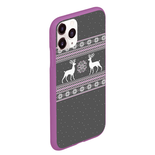 Чехол для iPhone 11 Pro Max матовый Свитер с оленями, цвет фиолетовый - фото 3