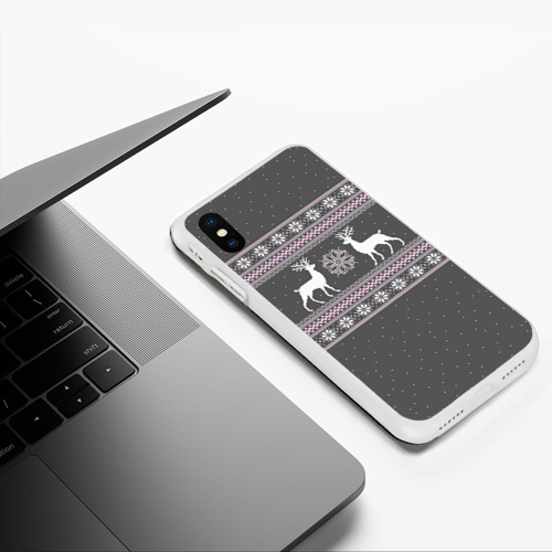 Чехол для iPhone XS Max матовый Свитер с оленями, цвет белый - фото 5