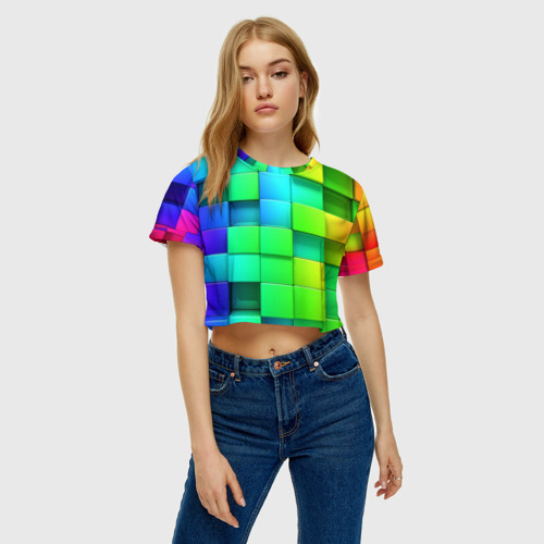 Женская футболка Crop-top 3D Кубики, цвет 3D печать - фото 4