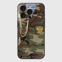 Чехол для iPhone 16 Pro силиконовый с защитой камеры Армейская форма парадная дембеля