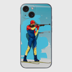 Чехол для iPhone 15 силиконовый с защитой камеры Биатлон