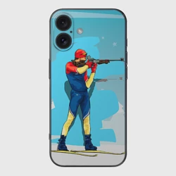 Чехол для iPhone 16 силиконовый с защитой камеры Биатлон