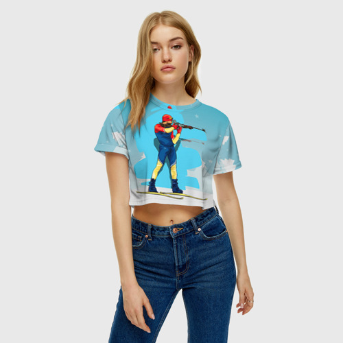 Женская футболка Crop-top 3D Биатлон, цвет 3D печать - фото 3