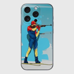 Чехол для iPhone 15 Pro Max силиконовый с защитой камеры Биатлон