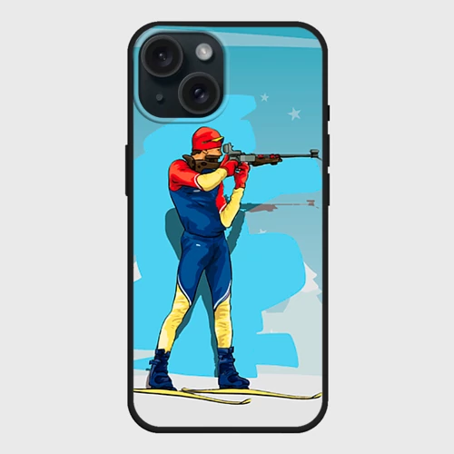 Чехол силиконовый для Apple iPhone 15 матовый Биатлон