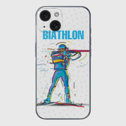 Чехол для iPhone 15 силиконовый с защитой камеры Биатлон