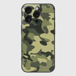Чехол для iPhone 16 Pro силиконовый с защитой камеры Камуфляж Хаки