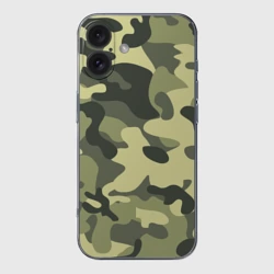 Чехол для iPhone 16 силиконовый с защитой камеры Камуфляж Хаки