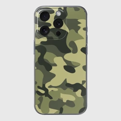 Чехол для iPhone 15 Pro Max силиконовый с защитой камеры Камуфляж Хаки