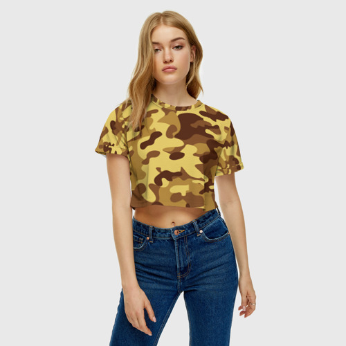 Женская футболка Crop-top 3D Пустынный камуфляж, цвет 3D печать - фото 4
