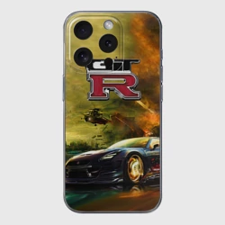 Чехол для iPhone 15 Pro Max силиконовый с защитой камеры Nissan GTR