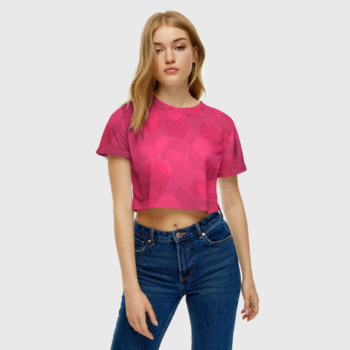 Женская футболка Crop-top 3D Pink, цвет 3D печать - фото 3