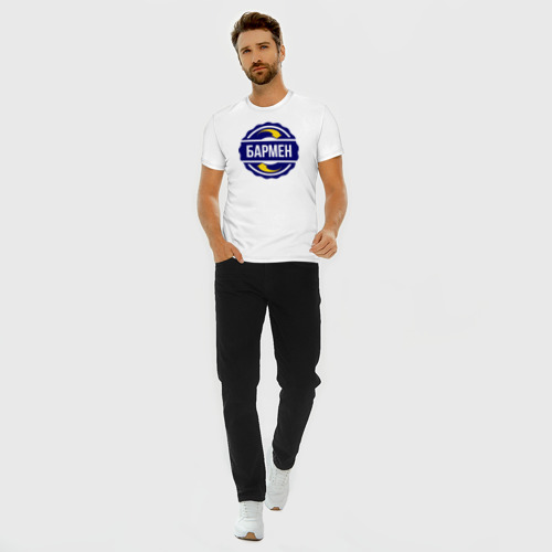 Мужская футболка хлопок Slim Эмблема - бармен, цвет белый - фото 5