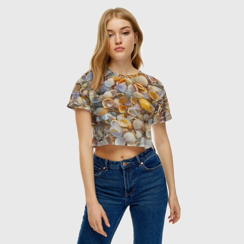 Женская футболка Crop-top 3D Ракушка, цвет 3D печать - фото 3