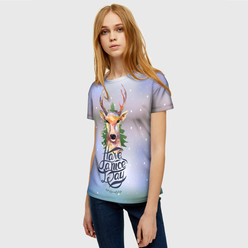 Женская футболка 3D Новогодний олень, цвет 3D печать - фото 3