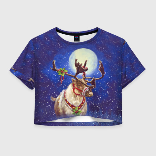 Женская футболка Crop-top 3D Christmas deer, цвет 3D печать